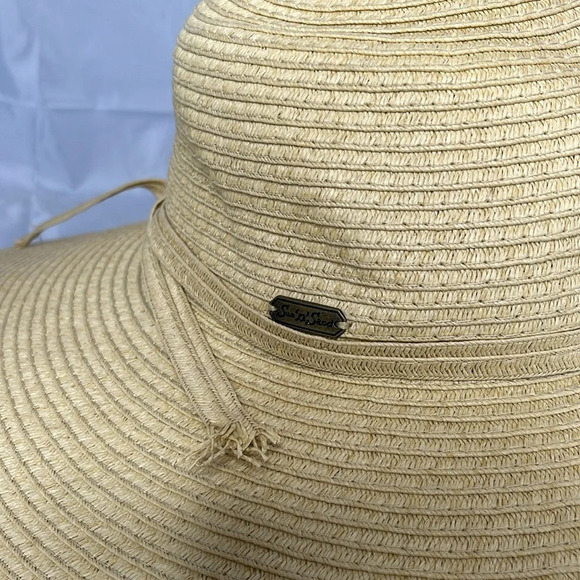 Sun 'N' Sand Shoreline Wide Brim Tan Floppy Sun Hat Paper Straw Weave UPF 50+ - Picture 2 of 8